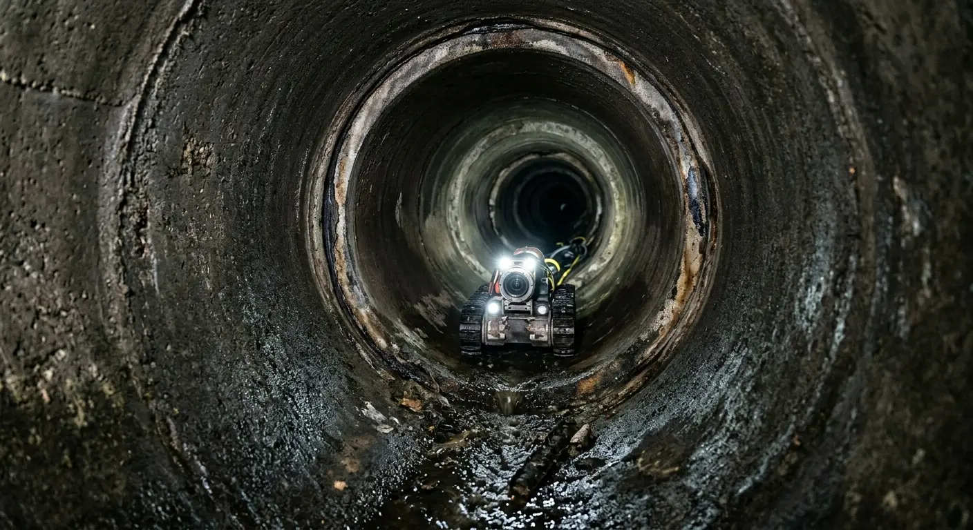 Robotic sewer camera inspecting pipe interior for Sewer Line Cleaning in Grass Valley